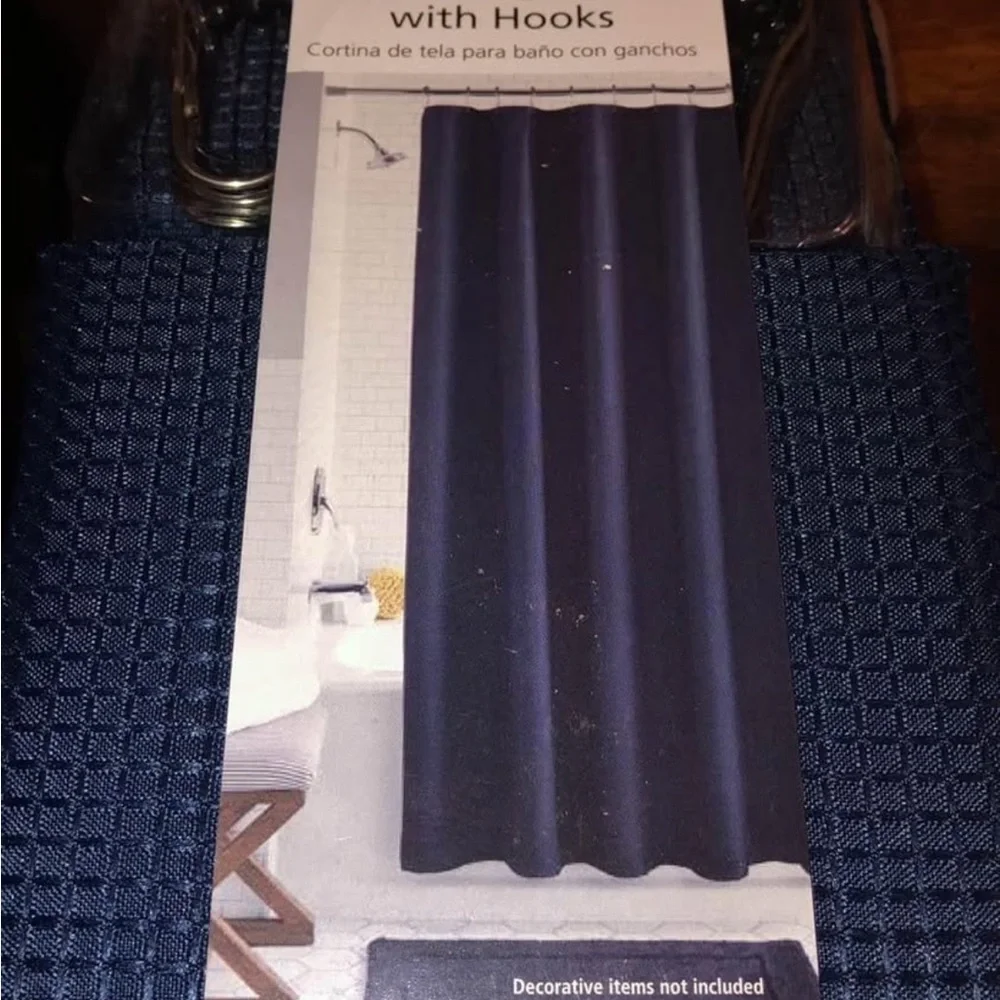Navy Blue Shower Curtain with Hooks